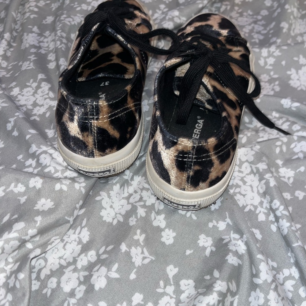 Superga Women's Black and Tan Leopard Sneakers
